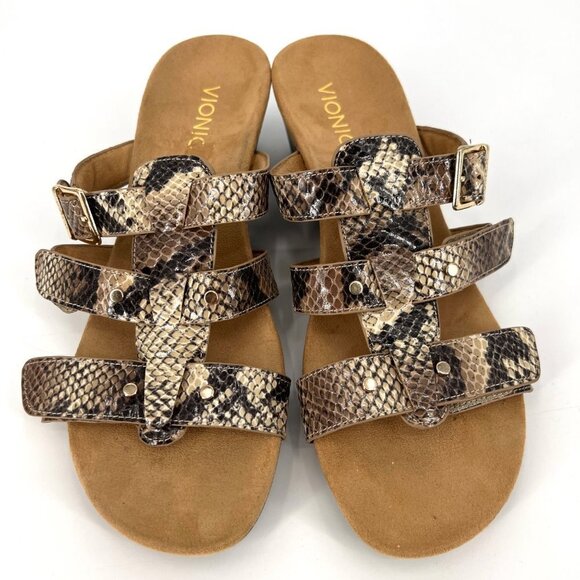 Vionic Radia Triple Strap‎ Wedge Slide Sandals Snakeskin Snake Size 9 - Picture 4 of 11